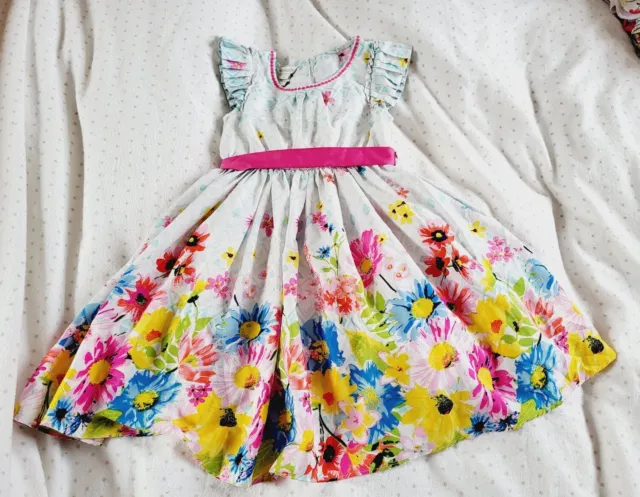Monsoon Floral Frill Floaty Dress With Ribbon Tie 5 Years VGC Combine Postage
