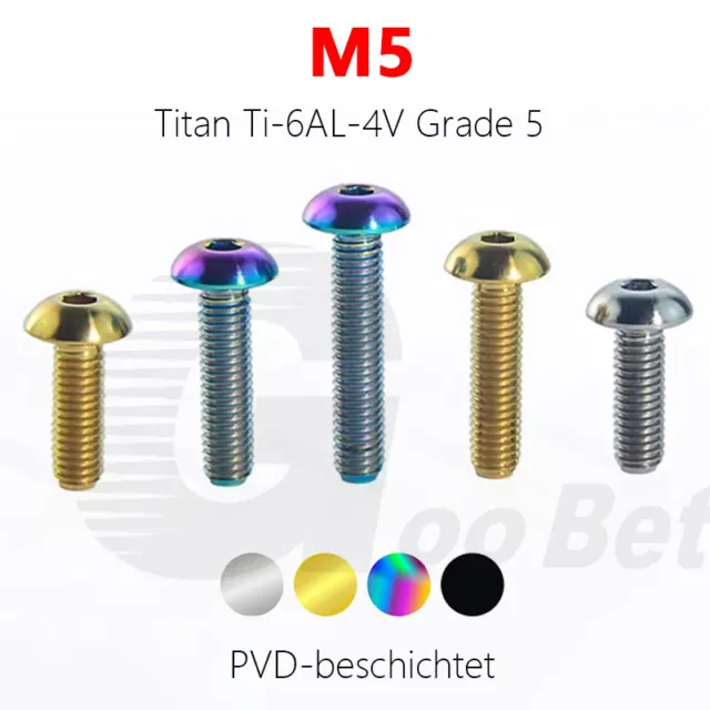 M5 Titan Schraube Linsenkopf Innensechskant ISO 7380 GR5 Ti6Al4V Fahrrad Tuning