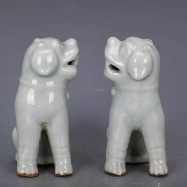 A Pair Antique Chinese Old Glazed Porcelain Foo Dog Palace Lion Statue Fengshui