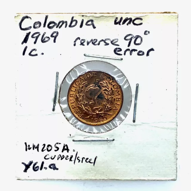 Colombia 1969 Centavo 90° Rotated Die Reverse Error - Scares .