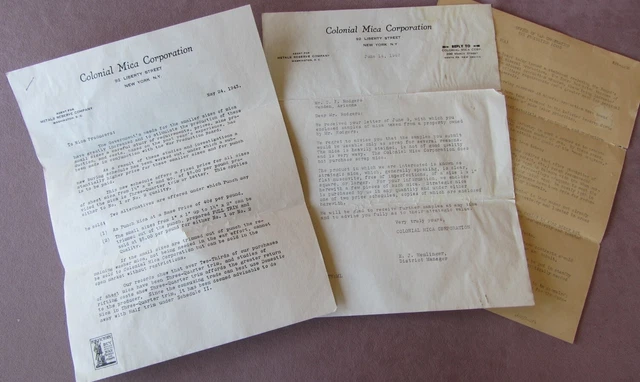 1943 Documents Colonial Mica Corp NY Mica Production Prices Spec WWII War Effort