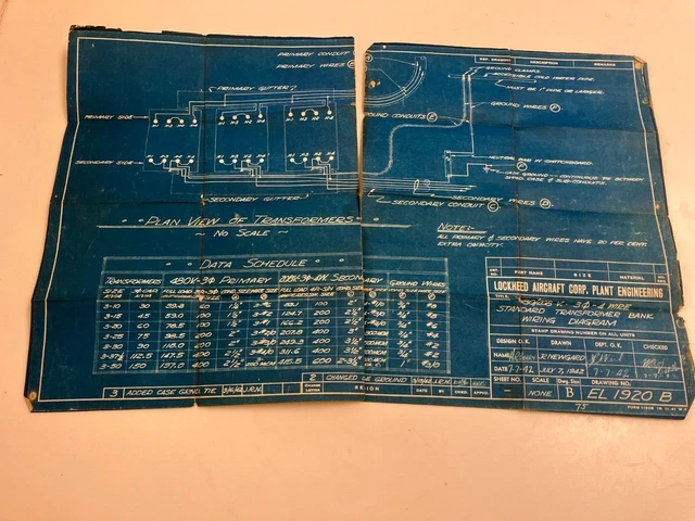 1942 Lockheed Aircraft Corp Standard Transformer Bank Wiring Diagram Blueprint