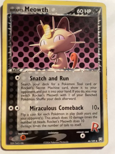 Pokemon NM Near Mint Rocket’s Meowth 46/109 EX Team Rocket Returns 2004 LP Card!