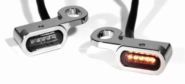 Mini LED Blinker Chrom Lenkerarmatur für Harley Softail 2016- V Rod E-Glide 09-