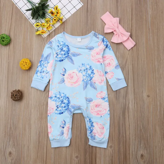 Newborn Infant Baby Girl Romper Jumpsuit Bodysuit Headband Clothes Outfits 3