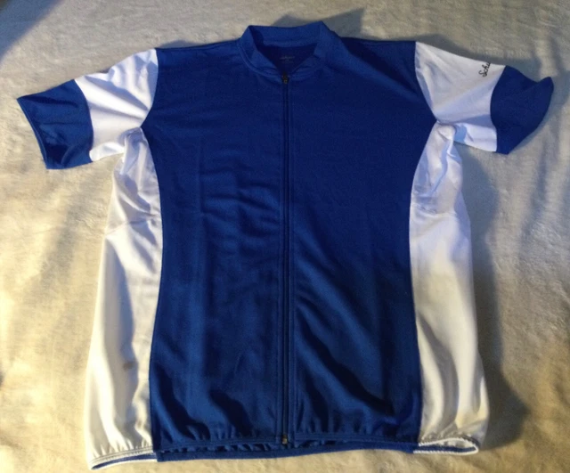 Mens Large Schwinn Pro Blue White Cycling JerseyZipper w/ Pouch Bike Cyclist