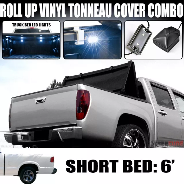 For 94-03 S10/S15 Sonoma 6 Ft Bed Tri-Fold Soft Vinyl Tonneau Cover+LED Lights