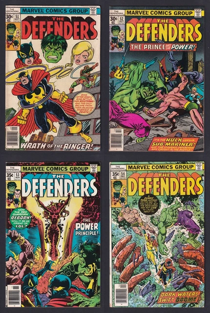 Defenders #51-54 Marvel 1977 George Perez Covers, Hulk v Namor 1st cameo Lunatik Defenders #51-54 Marvel 1977 George Perez Covers, Hulk v Namor 1st cameo Lunatik