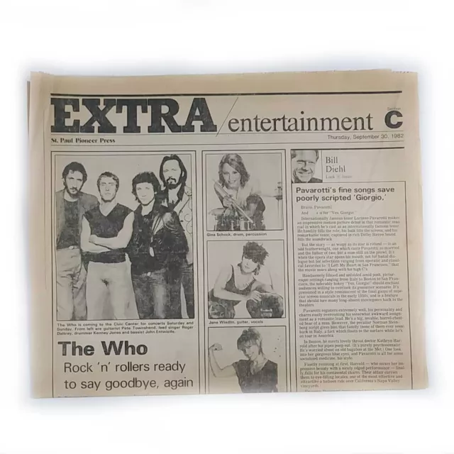 1982 The Who First Final Tour, St Paul Pioneer Press Newspaper with The Go-Go's