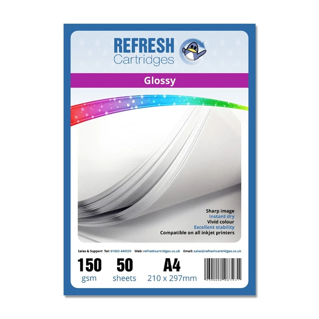Cartuchos de actualización recubiertos brillantes A4 Pro papel fotográfico de inyección de tinta 150gsm - 50 hojas