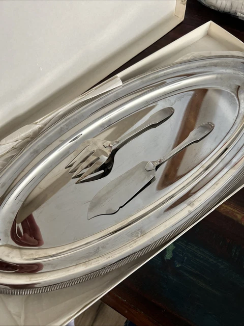 GRAND PLAT À poisson "saumon" vintage en inox-création de 62 cm avec