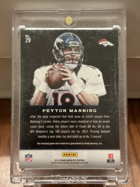2013 Panini Absolute Peyton Manning Absolute Patches Game Used Nameplate 2/5 2