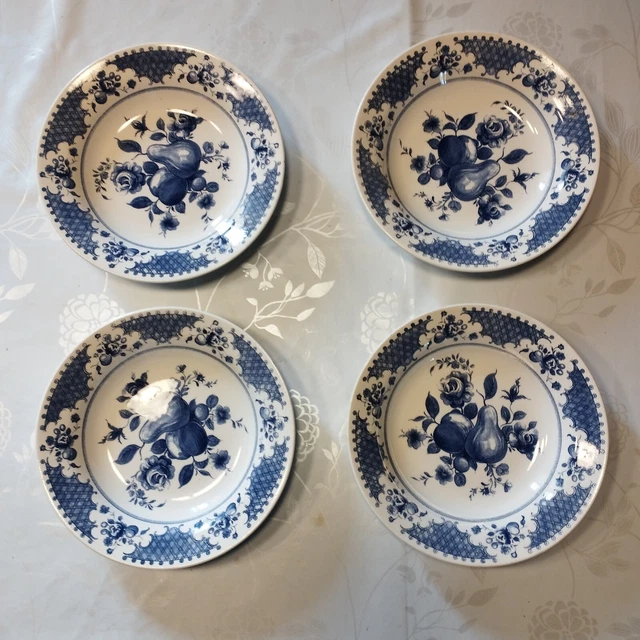 Lot de 4 assiettes creuses motif rayons, bowlia Couleur bleu/blanc La