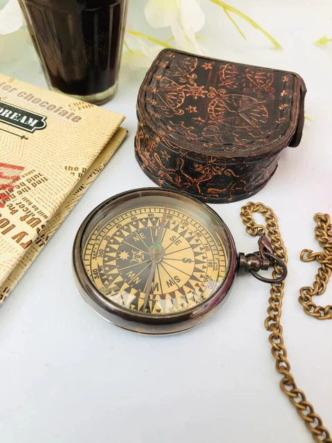 Vintage Compass with Chain and case Personalized Gifts Anniversary Gift for Him