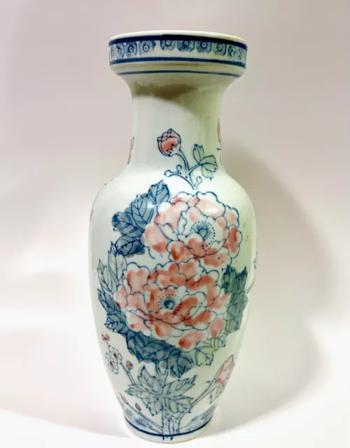 VTG 14” Porcelain Blue White Pink Flowers and Butterflies Vase