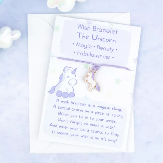 Purple Unicorn Wish Bracelet, Tie On Make A Wish! Fairy Tale Party Bag Fillers