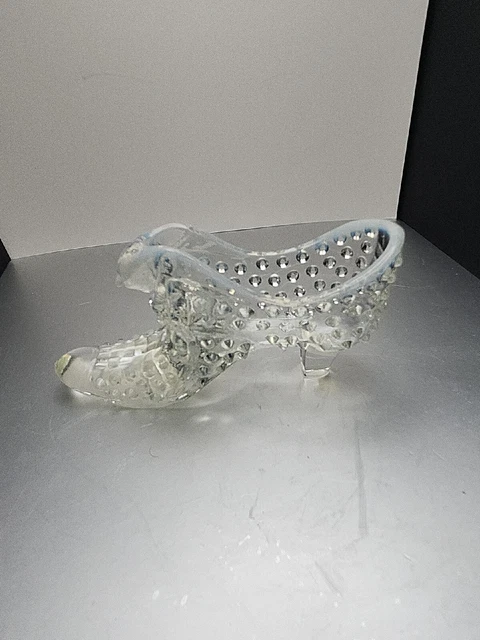 Vintage Fenton Hobnail Cat's Head Victorian Clear Glass Shoe