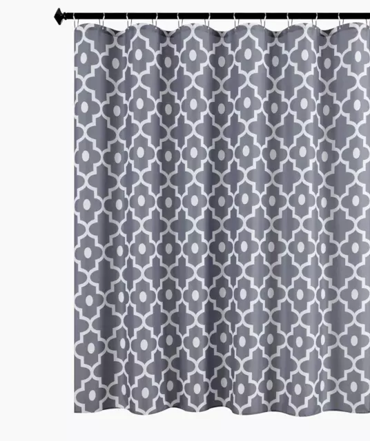 Extra Long Textured Fabric Shower Curtain 72" Width by 84" Length, Dark Grey Mor