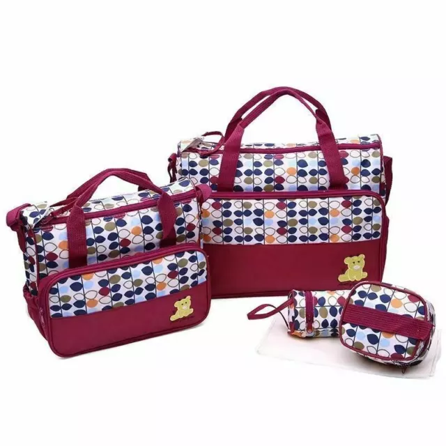 5pcs Baby Nappy Changing Bag Set Diaper Bags Shoulder Handbag Mommy Bag Red