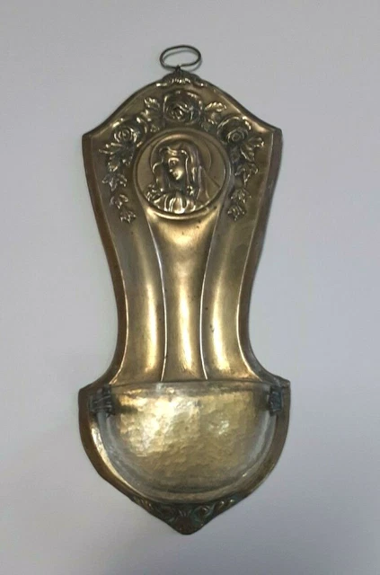 Acquasantiera antica Madonna  Ottone e Vetro