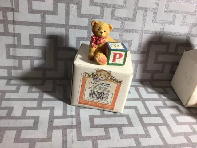 Miniature Cherished Teddies Bear with ABC "P" Letter Block Mini Figurine