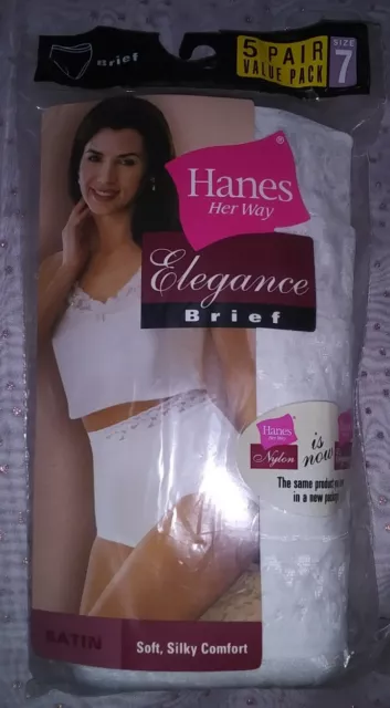 HANES HER WAY 2004 White Satin Elegance Nylon Briefs Panties 5 Pair Size 7  $21.00 - PicClick