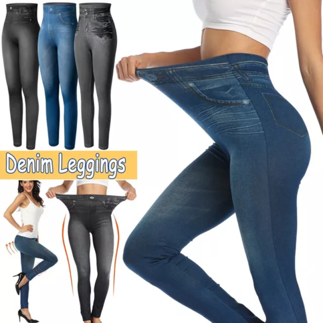 WOMEN SKINNY LEGGINGS Denim Look Jeans Jeggings Stretchy High