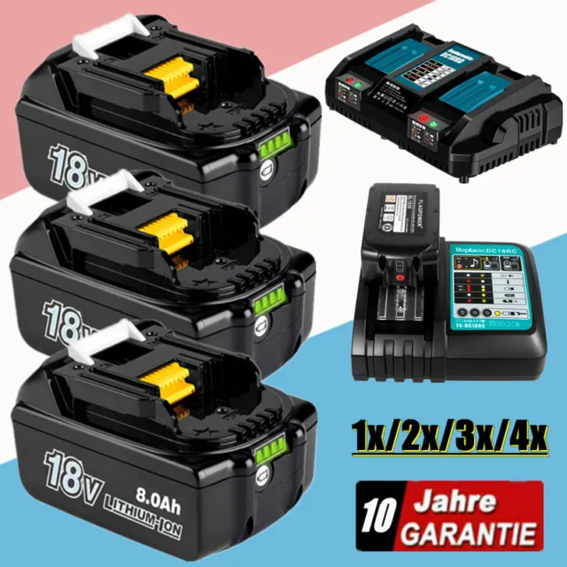 4X 18V 8Ah 6000mAh Akku Für Makita BL1850 BL1830 BL1860B Led Anzeige / Ladegerät