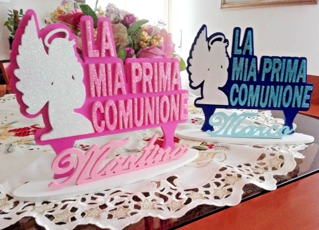 Centrotavola Prima Comunione In Legno Con Scritta Dorata E Coriandoli - Decorazione Festa Battesimo E Cresima - Foto 13