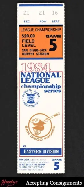 1984 National League Championship Series Ticket Game 5 Sec 21 Padres vs. Cubs