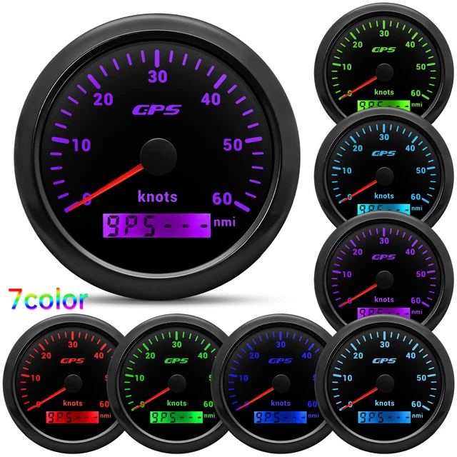 85mm GPS Digital Speedometer Gauge 0-60knot For Motorcycle Car 7 Color Backlight