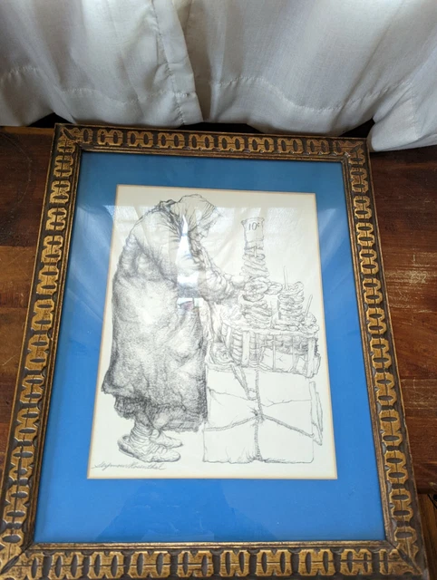 The Pretzel Lady by Seymour Rosenthal - framed and signed The Pretzel Lady by Seymour Rosenthal - framed and signed
