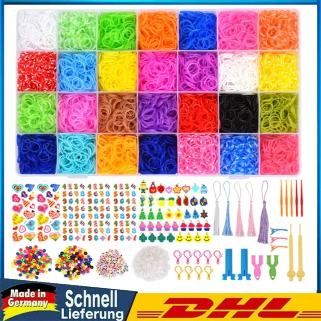 10000X Loom Bands Webrahmen Bänder,Starter Box Bands Webhaken Set-Gummi Diy Loom