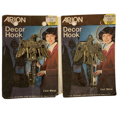 2 Vintage ARJON Eagle Decor Hooks Cast Metal Patriotic Decor Old Stock NEW 1978