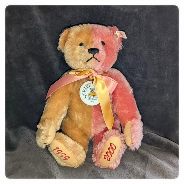 Rare 1999/2000 STEIFF Rose/Gold 12" Mohair Teddy Bear Mint in Box & Certificate