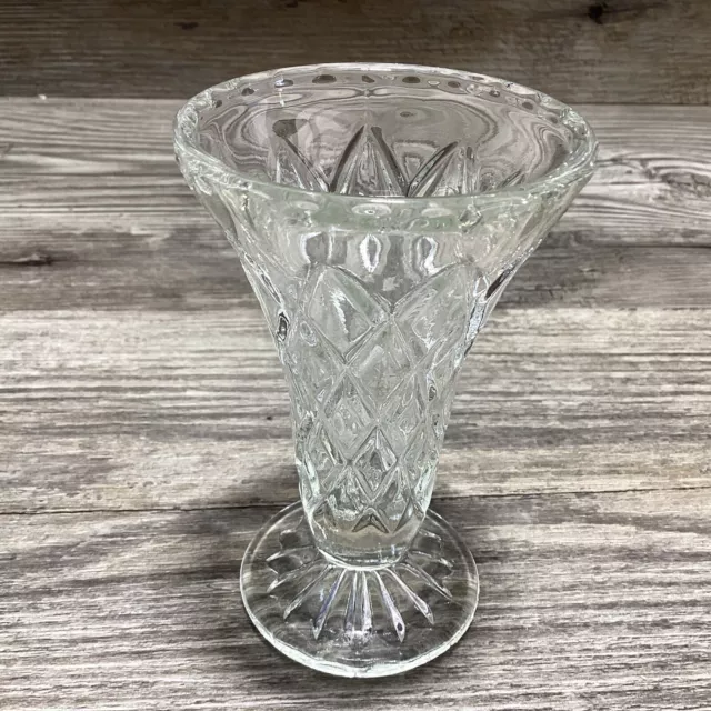 Vintage Art Deco Diamond Trumpet Vase Clear Crystal Posy Bud 11cm 3