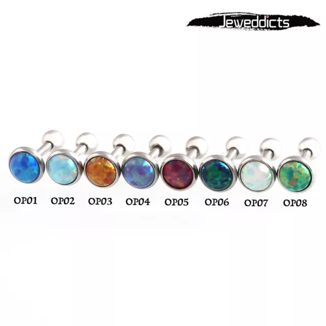 1Pair Opal Ear Stud Ring Piercing Tragus Helix Lip Surgical Steel Body Jewellery 2