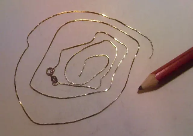 Broken, 10K Solid White Gold Box Chain Necklace, 24", 0.8 mm, 1.2 gram Broken, 10K Solid White Gold Box Chain Necklace, 24", 0.8 mm, 1.2 gram