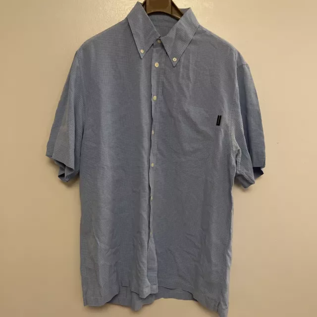 TAGLIA L - Camicia da uomo blu FIRETRAP - Camicia a maniche corte abbottonata con bottoni morbidi