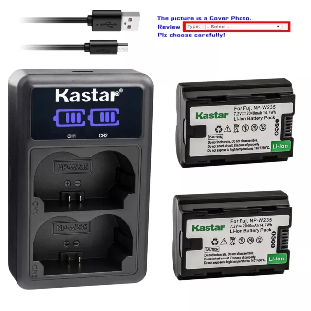 Kastar Battery LED2 USB Charger for Fujifilm NP-W235 Rechargeable Li-Ion Battery