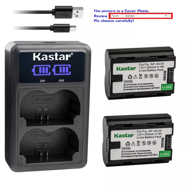 Kastar Battery LED2 USB Charger for Fujifilm X-H2 X-H2S Mirrorless Camera