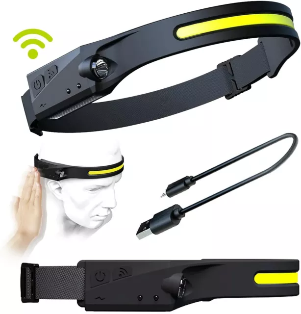 Neu Induction Headlamp COB LED Head Lamp Flashlight USB Rechargeable Headlight