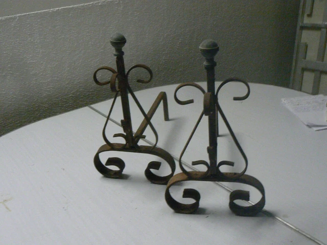 ANCIENNE PAIRE DE Chenets Fonte Et Cuivre Laiton Xx Vintage Cheminee Decoration EUR 40,00 - FR