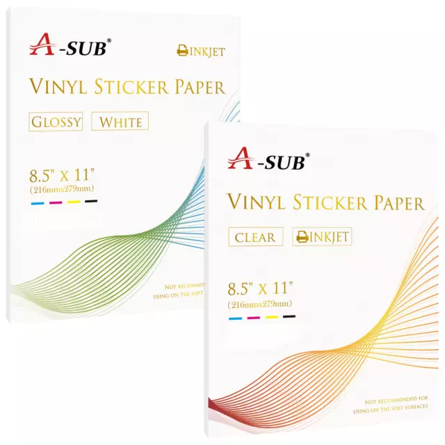 A-SUB Printable Clear Vinyl Sticker Paper Waterproof Inkjet Transparent  8.5x11 