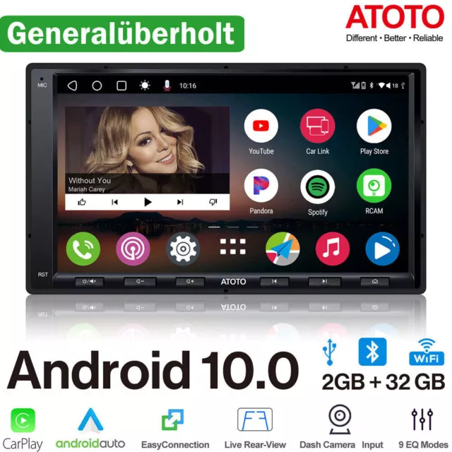 ATOTO A6PF 7 Zoll Dopple 2Din Android Autoradio Bluetooth GPS Wireless CarPlay