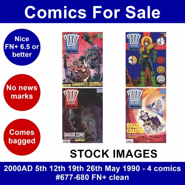 2000AD 5th 12th 19th 26th May 1990 - 4 comics #677-680 FN+ clean