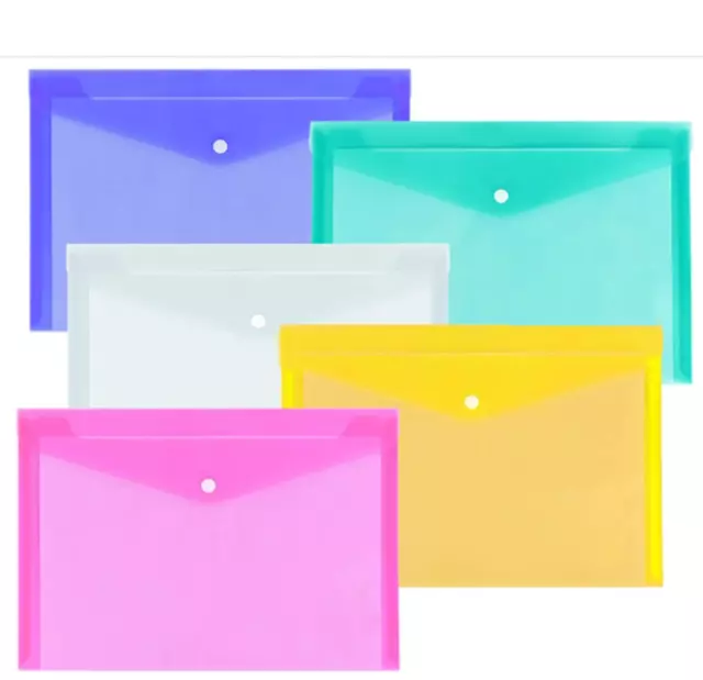 5 x A4 Plastic wallets Stud Document Wallet Files Folders Filing School Office