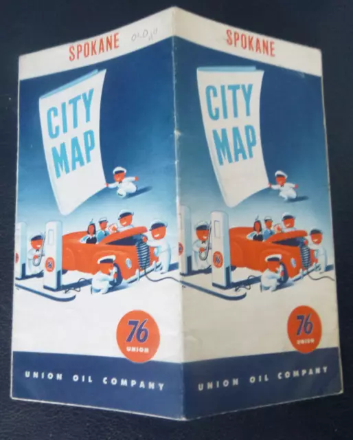 1946 Spokane Washington road street map Union 76 oil gas downtown streets