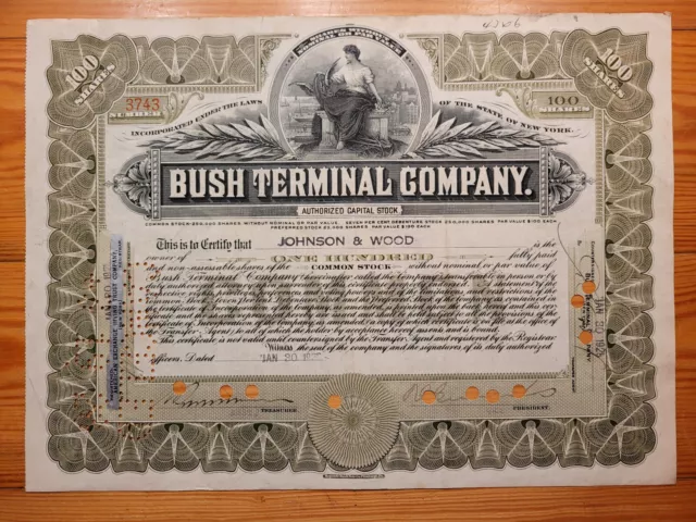 RR: Bush Terminal Company, New York, 1928, 100 Shares, BAHNHÖFE, HAFENANLAGEN*