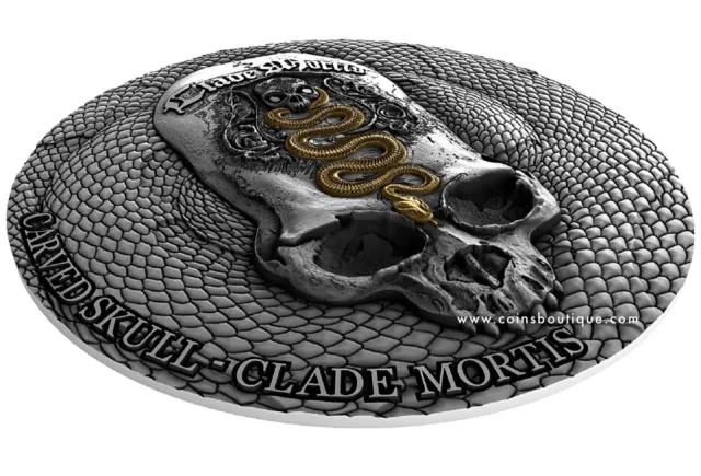 Clade mortis carved skull 1 oz ultra high relief silver coin Cameroon 2018 3
